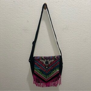 Black amd multicolor Fringe Women's crossbody Bag